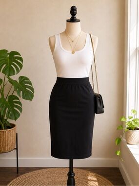 Classic Black Midi Skirt - Comfortable Everyday Style | L